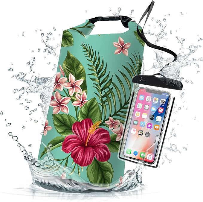 Waterproof Dry Bag, Roll Top Tropical Summer Watercolor Hibiscus Small by Cliduli