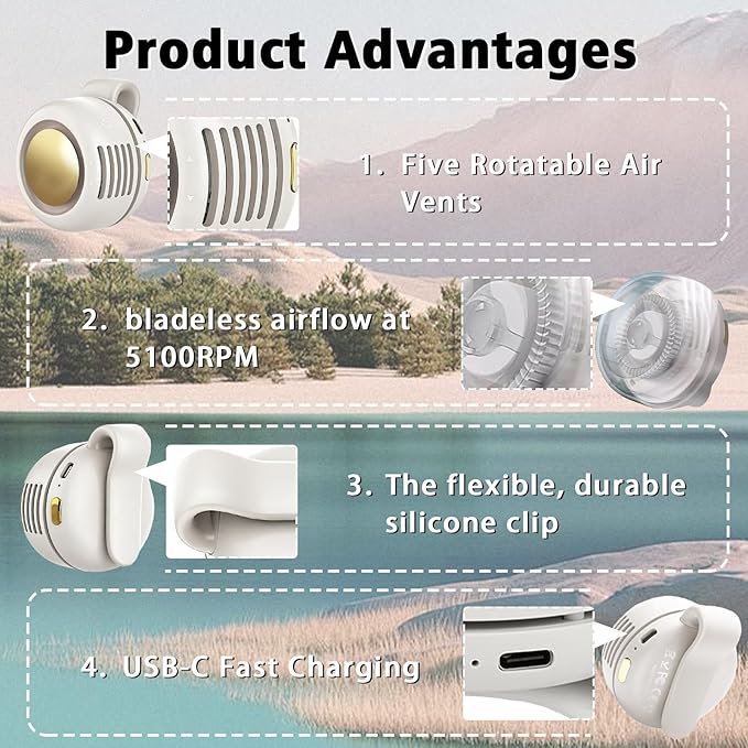 Portable Clip-On Fan, Mini USB Rechargeable 360° Rotatable Fan, 3-Speed Silent - Image 3