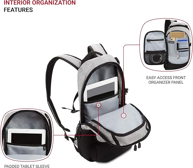 SwissGear 3598 Backpack, Narrow Daypack, Light Grey/Heather - Image 4