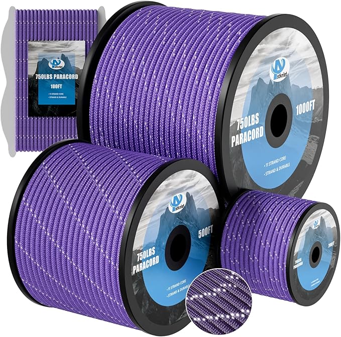 750Ib Reflective Paracord Rope, 4mm 11 Strand Parachute Spool Cord by Aystkniet