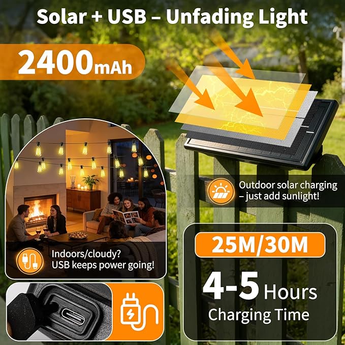 Outdoor Solar String Lights Waterproof: ST38 82ft Shatterproof Patio Lights - Image 3