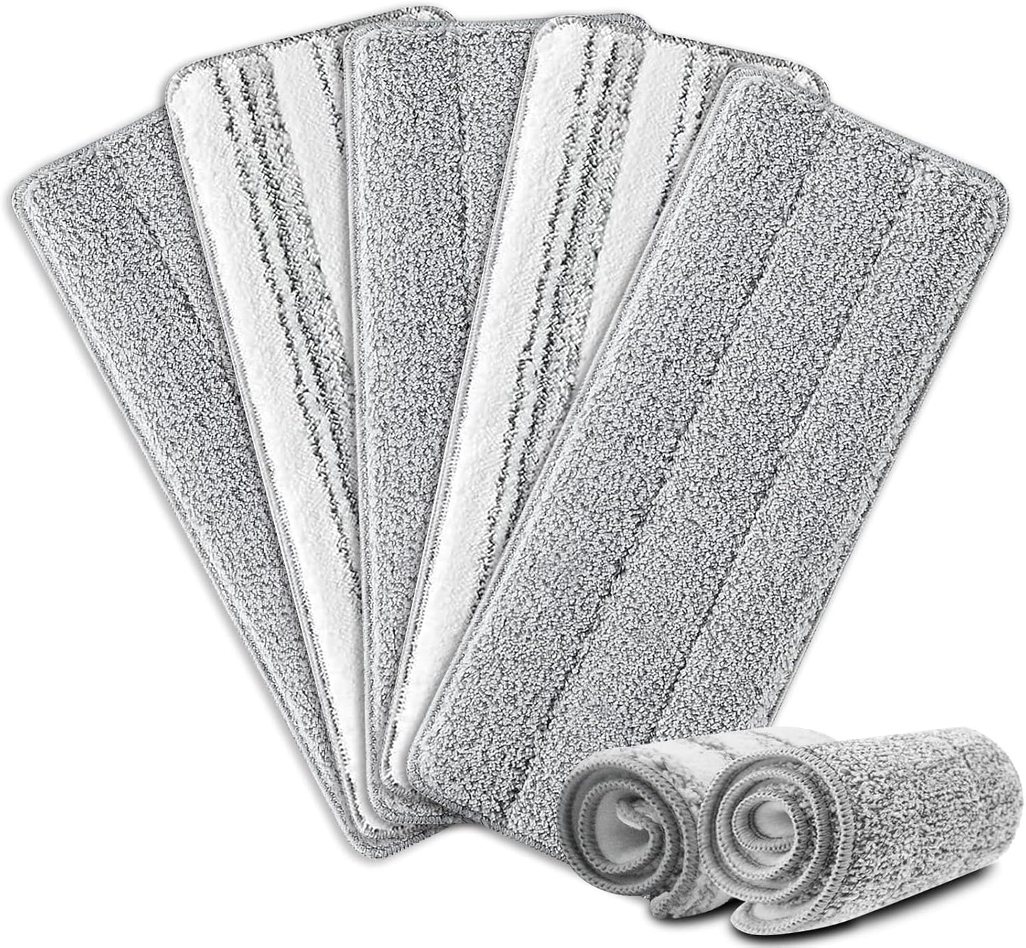 Flat Mop Pads, 5 Pack 13" X 4.9" Flat Mop Microfiber Mop Head/Refill/Pad, Washable Squeeze Cleaning Mop Pads Replacement Heads - White and Grey…