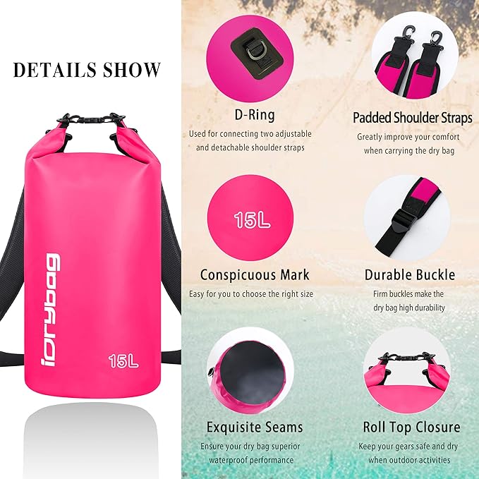 IDRYBAG Dry Bag for Kayaking Waterproof 2L/5L/10L/15L/20L, Small Dry Sack - Image 2