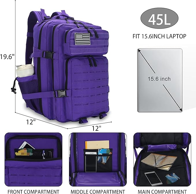 Sparklekle Military Tactical Backpack 45L 3 Day Assault Pack Waterproof Molle - Image 2