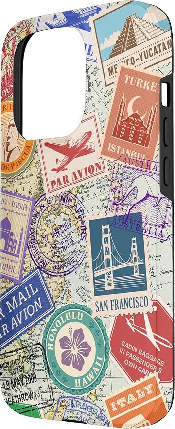 World Map Travel Passport Stamps Postage Stamp Case - Image 2