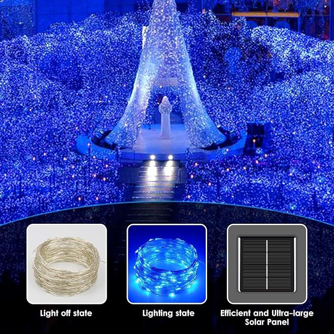 Blue Solar String Lights Outdoor, 2 Pack Total 80FT 200 LED Solar Twinkle Lights - Image 2
