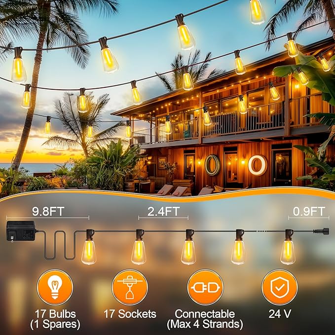 MGVIH Outdoor String Led Patio Lights - 50Ft 15M Outside Waterproof Light ST38 - Image 4