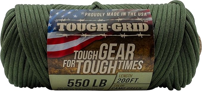 TOUGH-GRID 550 Paracord, Type III Mil-Spec Nylon Rope - 200 Ft Camo Green - Image 3