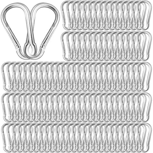 100 Pack 3" Heavy Duty Carabiner Clips, M8 Sliver Galvanized Steel Spring Snap by SEUNGCH
