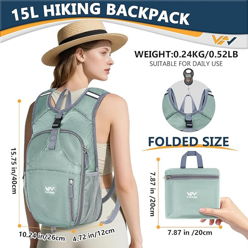 15L Foldable Hiking Backpack, Lightweight Packable Waterproof Machine Washable - Image 2