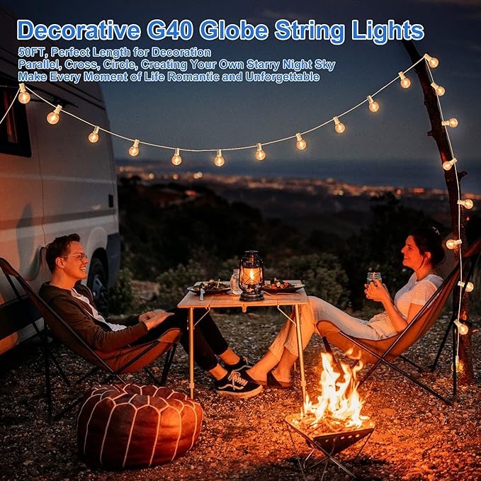 Bosceos Outdoor G40 LED Globe String Lights 50FT Dimmable Shatterproof - Image 2