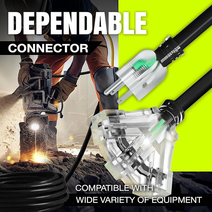 25ft Outdoor/Indoor Extension Cord 3-Outlet 12/3 Gauge Extra Heavy Duty 3 Prong - Image 4