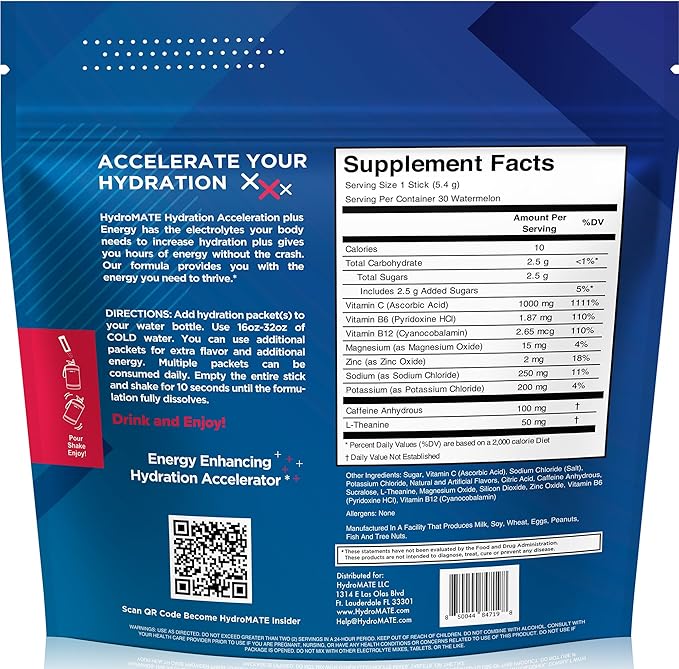 HydroMATE Electrolytes Powder Drink Mix Packets Hydration Accelerator Low Sugar - Image 4
