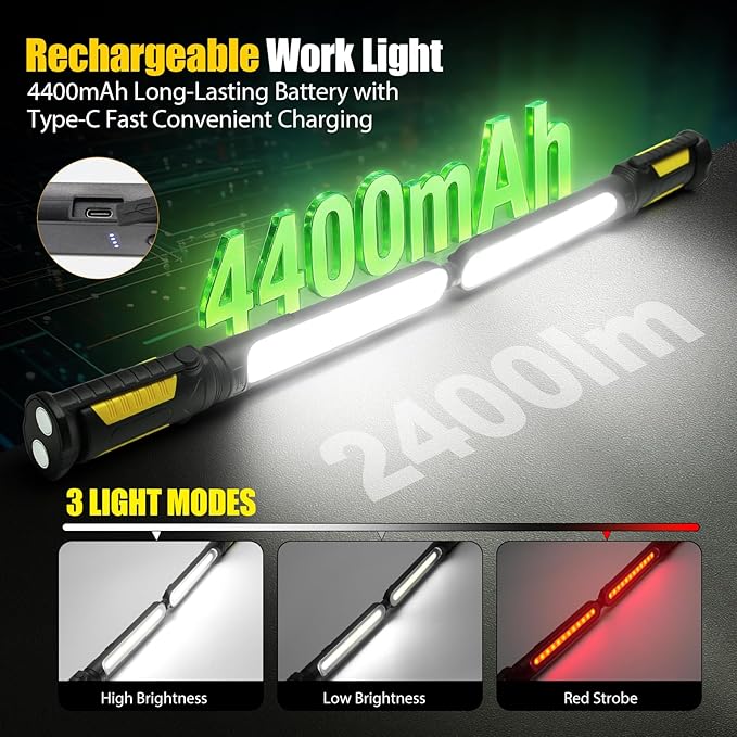 SYLSTAR Work Light for Mechanic, 2400LM LED, 4400mAh Rechargeable, Underhood - Image 4