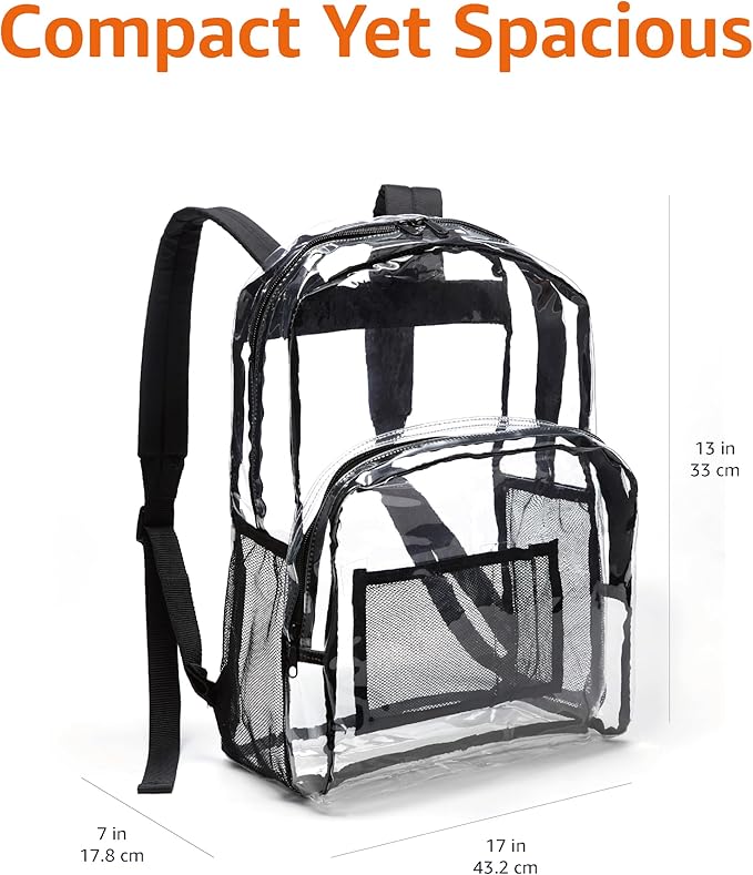 Amazon Basics Transparent Clear School Backpack, Water-Resistant PVC Plastic - Image 3