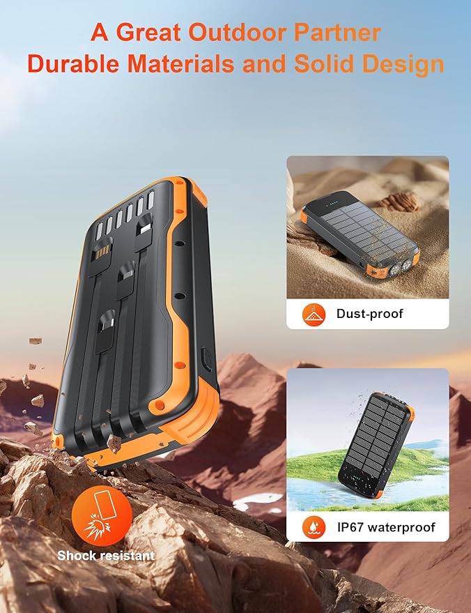 Solar Charger Power Bank, PD 20W Fast Charging External Batter, 40000mAh - Image 8