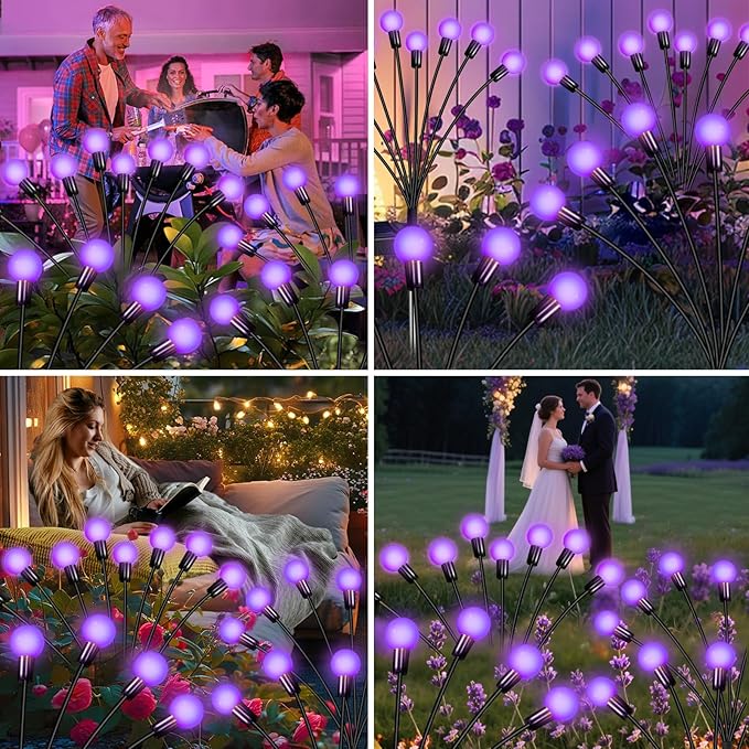 ZFNN Solar Garden Lights Outdoor, 4 Pack Firefly Swaying Lights Purple - Image 7
