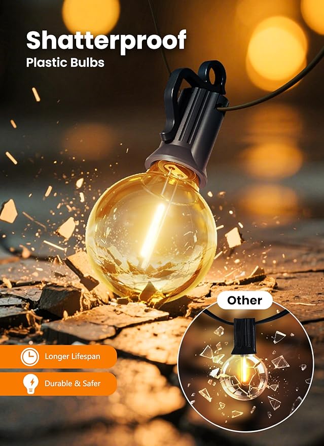 Outdoor String Patio Lights 100FT 50 LED String Lights Waterproof Connectable - Image 7