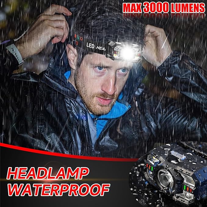 Headlamp Rechargeable 60Pack, 3000 Lumen Ultra-Light Bright Headlamp Flashlight - Image 5