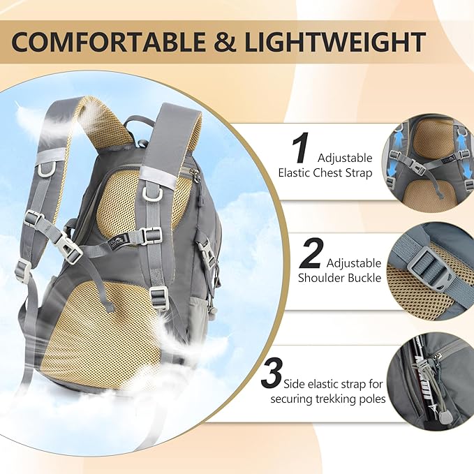 Hiking Backpack With Rain-cover, 30L Travel Backpacks - Image 4