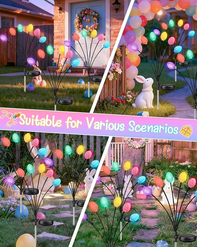 Upgraded 4 Pack Solar Easter Egg Lights Outdoor, Colorful Swaying Firefly Lights - Image 7