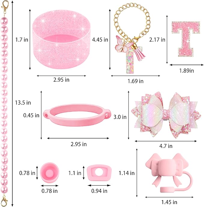 9PCS Pink for Stanley Cup Accessories Set Bling Initials Bow Charms for Stanley - Image 3