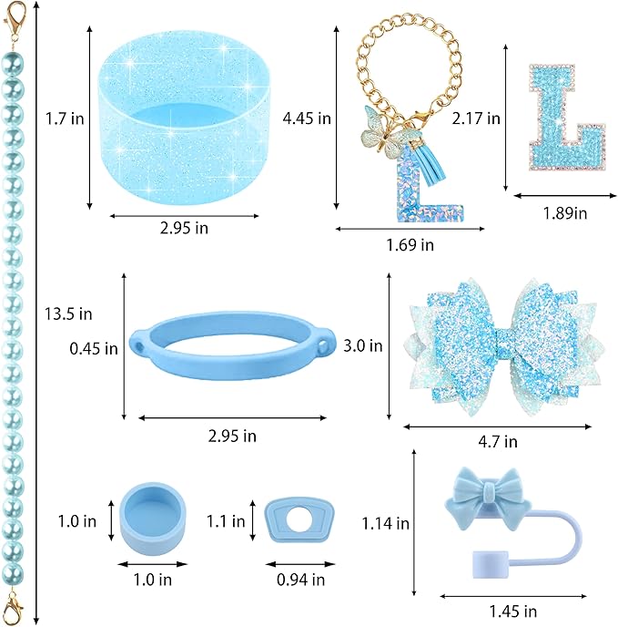 9PCS Blue for Stanley Cup Accessories Set Bling Initials Bow Charms for Stanley - Image 3
