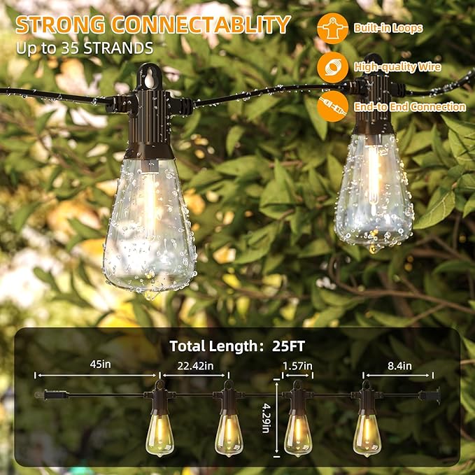 LED Outdoor String Lights, 25FT Outside Waterproof Patio Lights - Image 3
