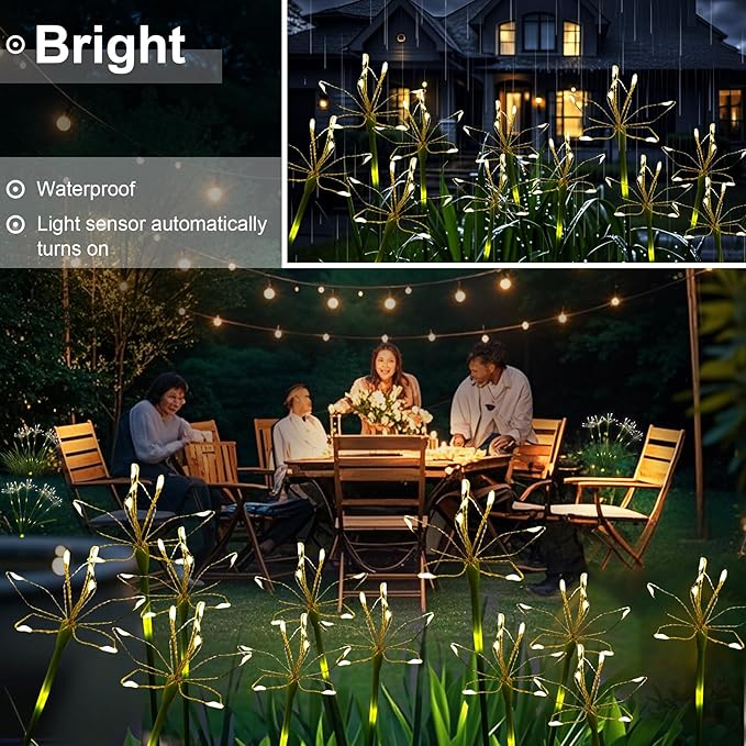 Solar Garden Lights Outdoor: Waterproof 2-Pack DIY Decorative Firework Lights - Image 2