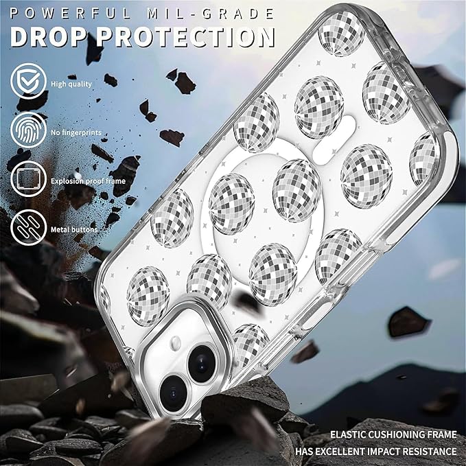 Case for iPhone 16 Plus, Disco Ball Grayish White Phone Case Design，for Women - Image 5