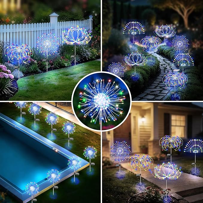 Solar Garden Lights Outdoor, 4 Pack 120 LED Twinkling Firework Lights Decorative - Image 5