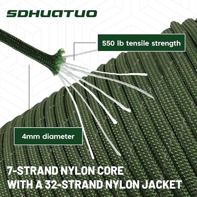 SDHUATUO Paracord Rope 100FT, 550lb Type III Nylon Parachute Cord 7-Strand Core - Image 5