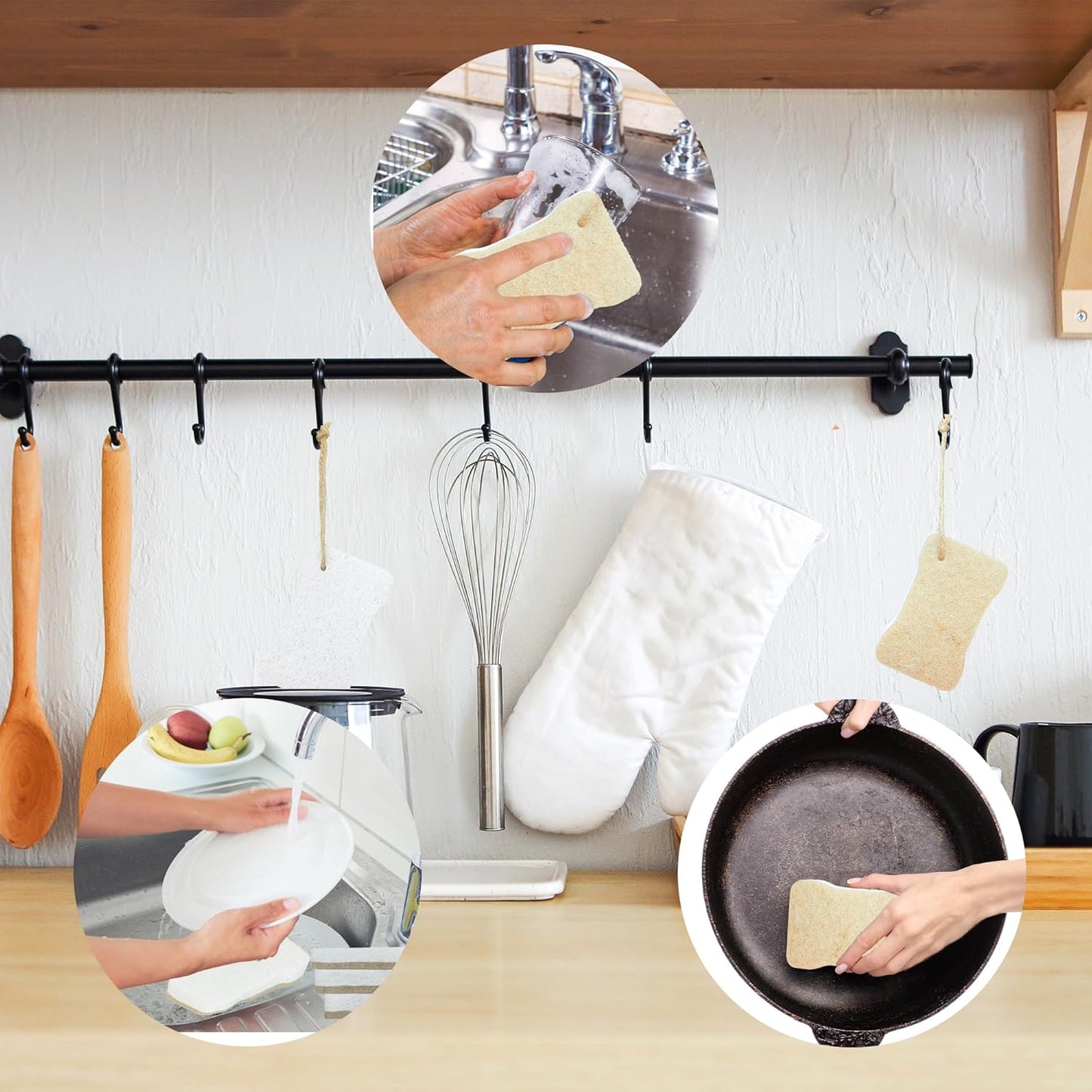 Organic Compostable Biodegradable Cellulose Sponges for Cleaning Kitchen Dishes/Sink/Pot/Potato, 15 Pack