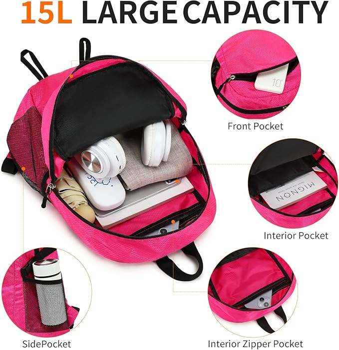 Small Hiking Backpack 15L Travel Lightweight Hiking Packable Daypack - Image 5