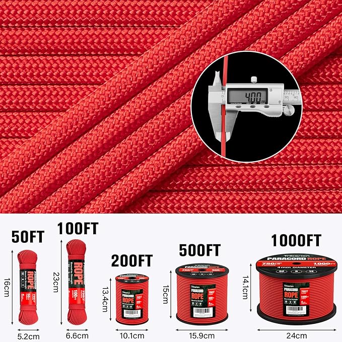 Paracord Rope 750 lb - 100ft 5/32" Parachute Cord 4MM 12-Strand para Cord - - Image 5