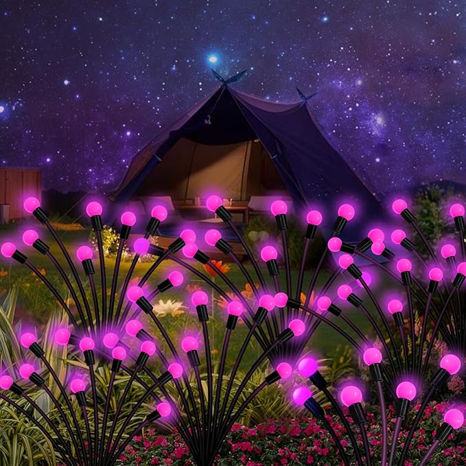 Kohlrabi Solar Garden Lights Outdoor, 4 Pack 32 LED Solar Pink Firefly Lights - Image 7