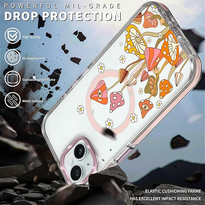 Case for iPhone 15, Retro Mushroom Sunflower Phone Case Design，for Women Girls - Image 5