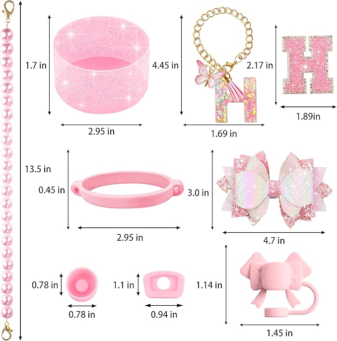 9PCS Pink for Stanley Cup Accessories Set Bling Initials Bow Charms for Stanley - Image 3