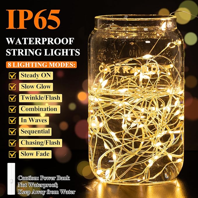Lakumu 33FT 100 LED Fairy Lights: Rechargeable Battery Operated, Timer - Image 5