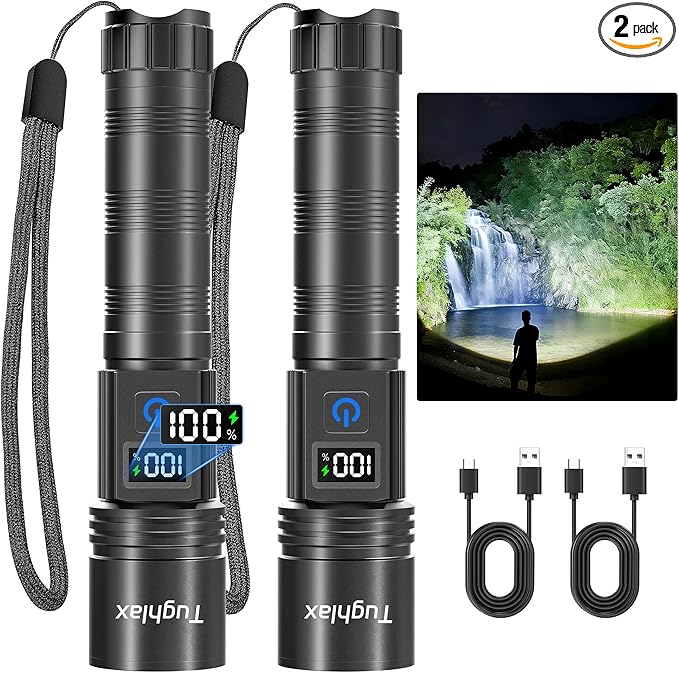 LED Rechargeable Flashlights 9900 High Lumens 2Pack, Super Bright Flashlight by Tughlax