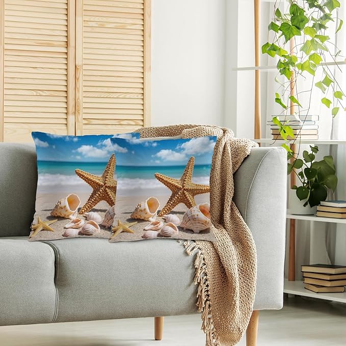 Swono Starfish Decorative Throw Pillow Cushion Covers, Ocean Beach Starfish - Image 2