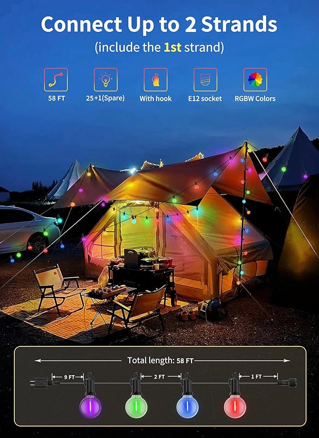 Brightown Outdoor String Lights 58 Feet G40 LED Patio Lights, 27 Plastic Edison - Image 3