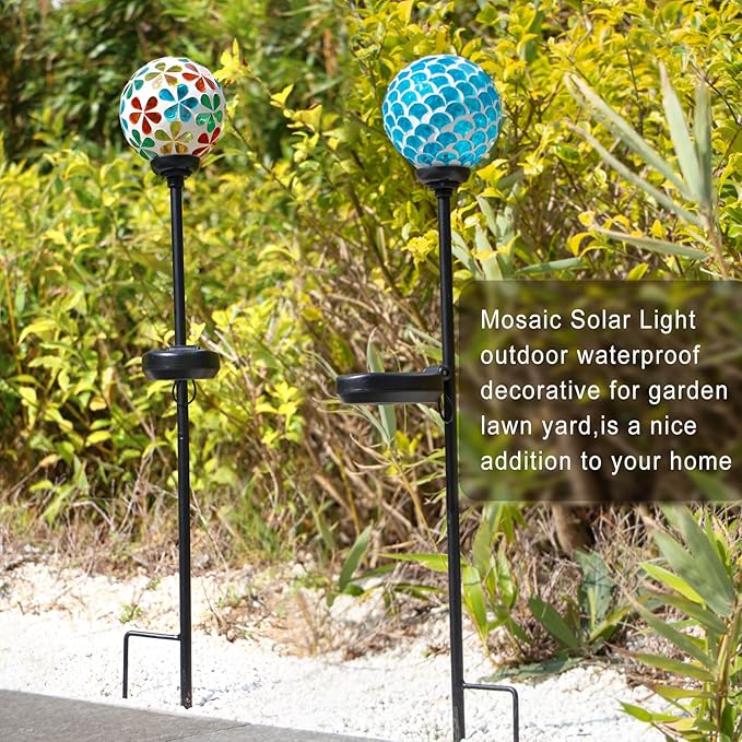 VCUTEKA Solar Garden Lights, Mosaic Solar Light Outdoor Waterproof LED Pathway - Image 2