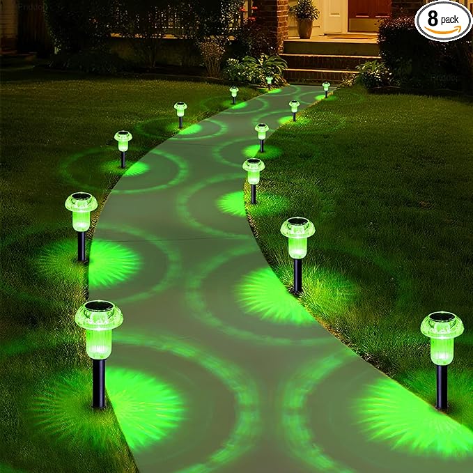 Priddop Solar Lights Outdoor Pathway Waterproof 8 Pack Green LED Green Stake by Priddop