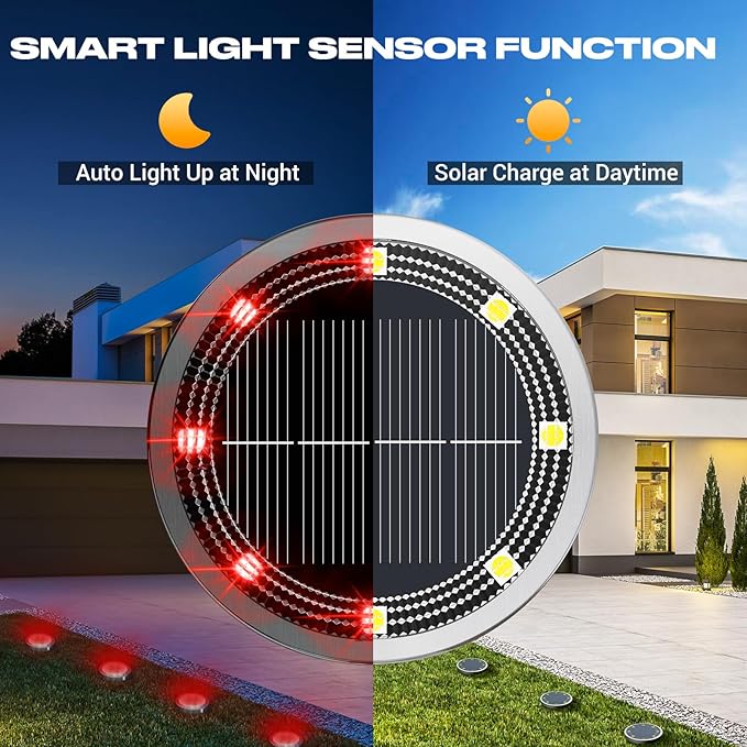Peasur Mini Solar Ground Lights Outdoor, 4 Pack Flat Solar Powered Disc Lights - Image 2