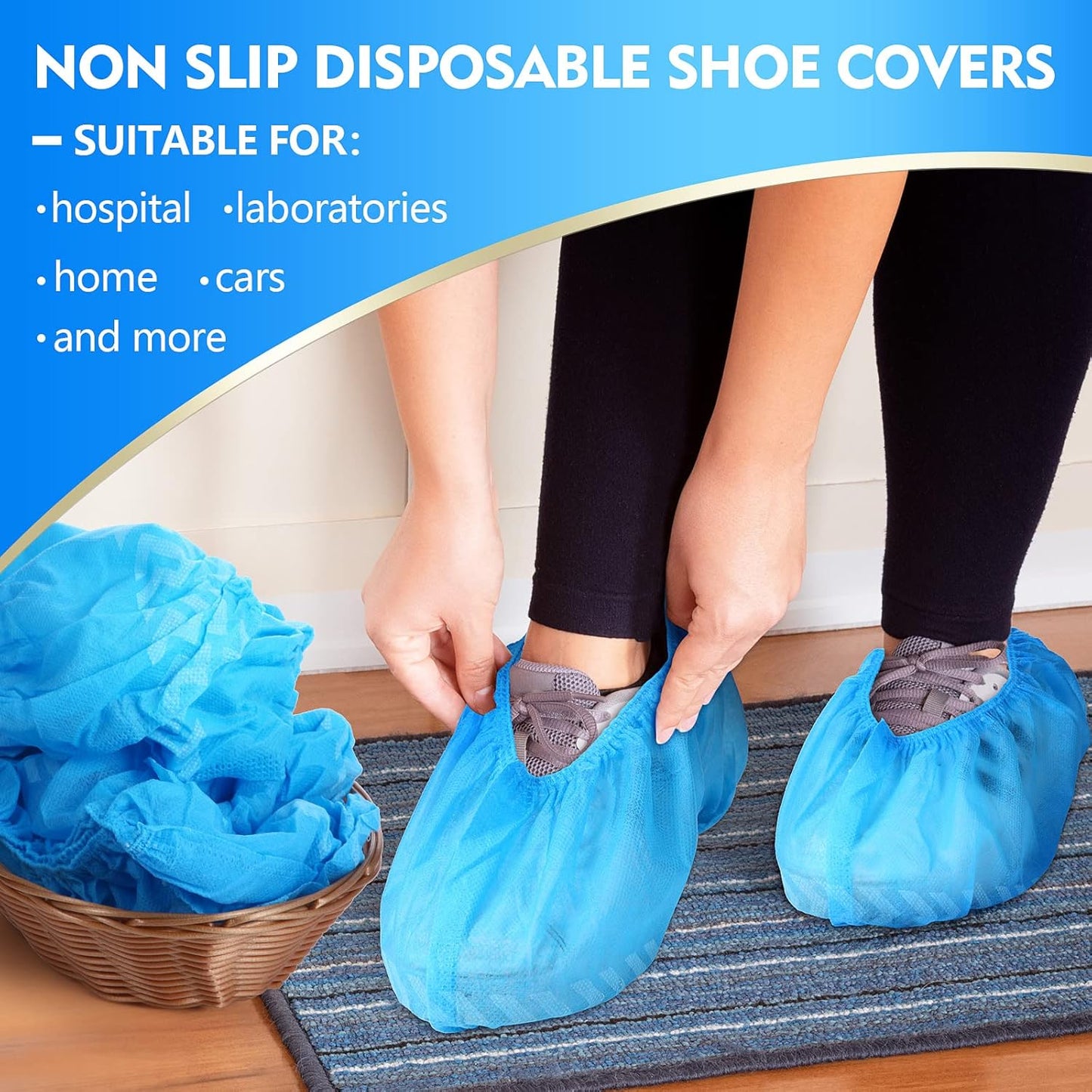 Zhanmai 300 Pack Disposable Shoe Covers Non Slip Disposable Large Foot Booties Shoe Covers for Indoors Contractors Floor and Carpet Protectors, One Size Fits Most(Blue)
