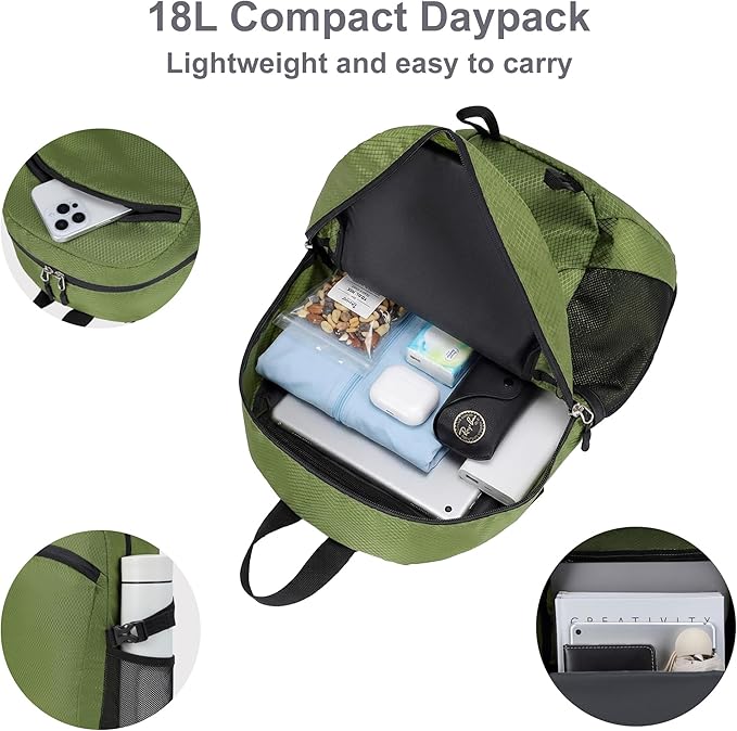 Lightweight Hiking Backpack 18L Packable Foldable Small Daypack Collapsible - Image 3