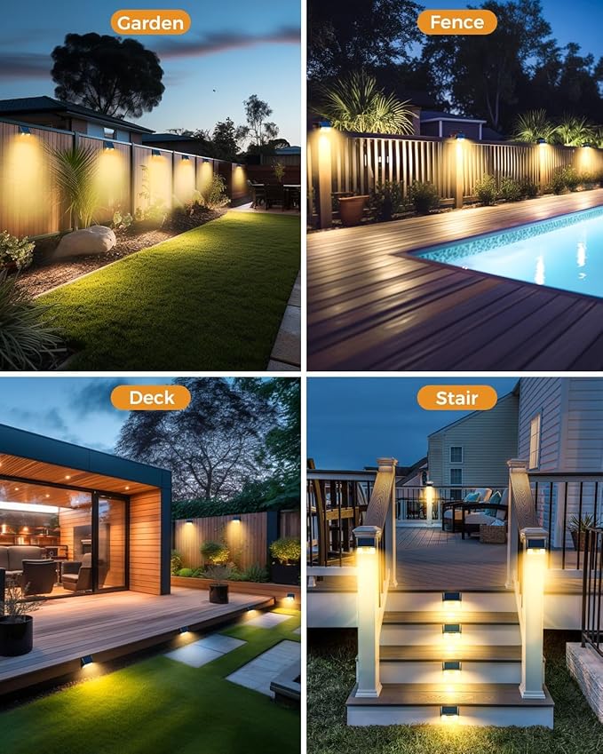 Vighep 4 Pack Solar Fence Lights, Waterproof Motion Sensor Deck Outdoor - Image 6