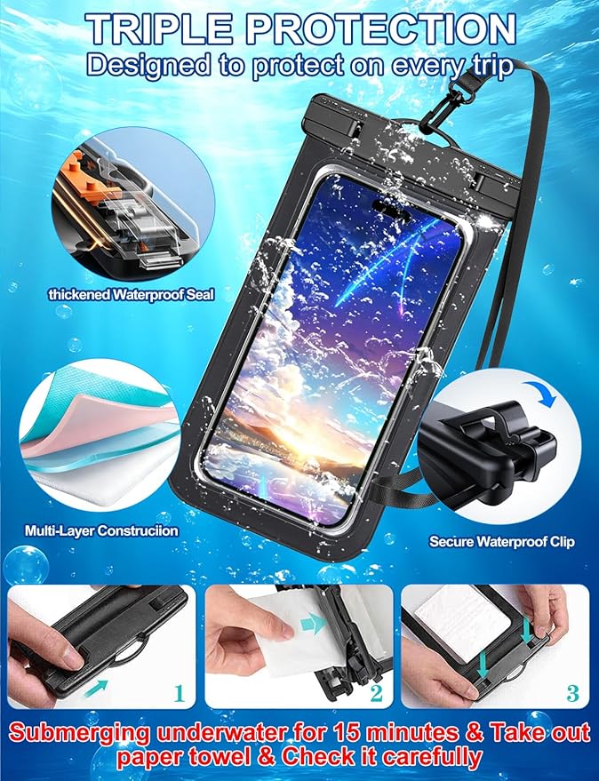 Famoby Up to 8.3" 3 Pack White Universal Waterproof Phone Pouch, Phone - Image 5