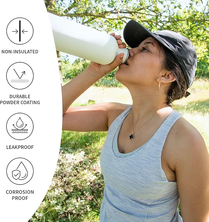 Bambaw Metal Water Bottle, Reusable Non-Insulated Sports Bottle, 1 Litre - Image 3